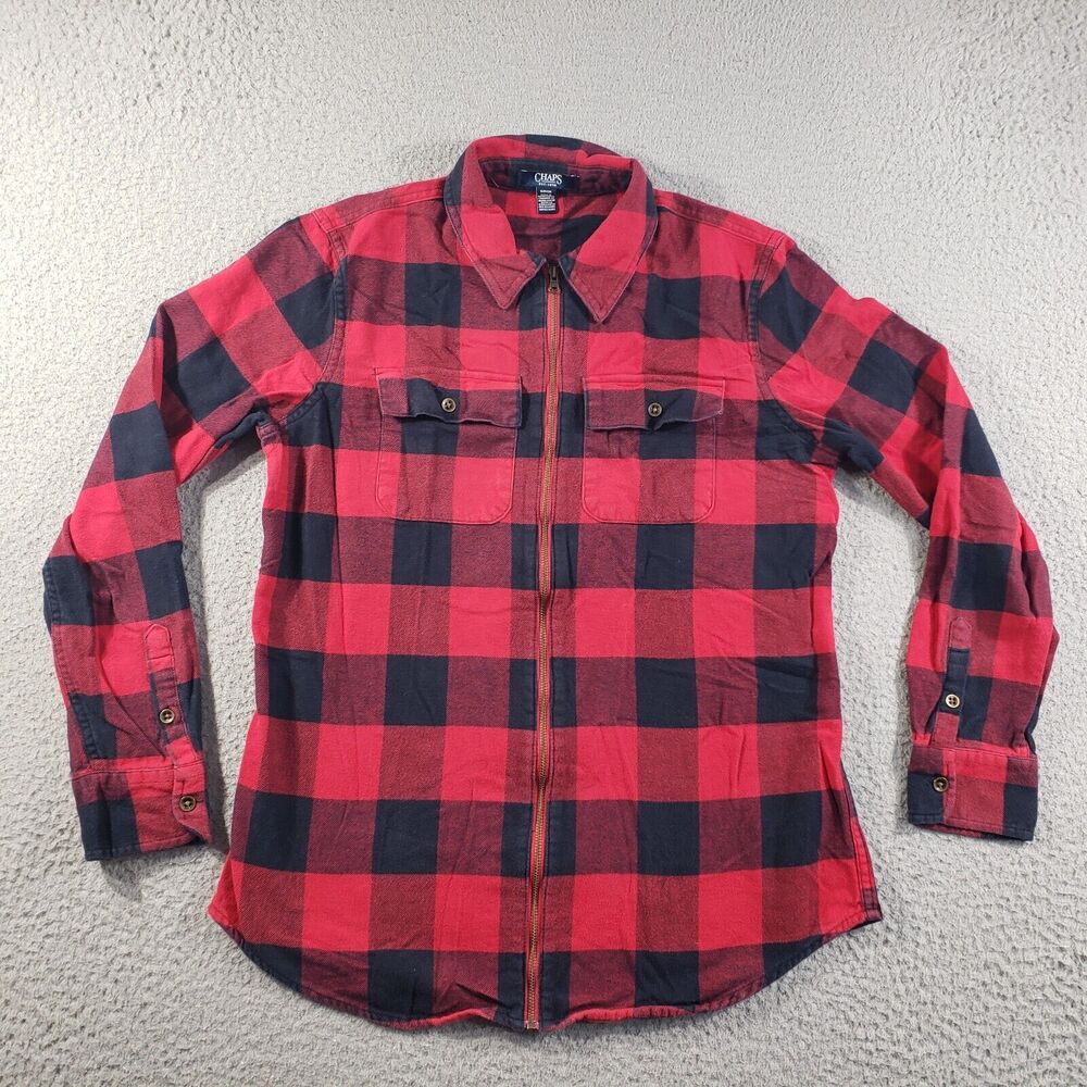 Chaps Jacket Women's Small Flannel Full Zip Sweatshirt Plaid Red Black